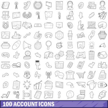 100 hesap Icons set, anahat stili