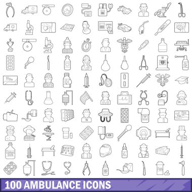 100 ambulans Icons set, anahat stili