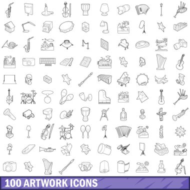 100 sanat Icons set, anahat stili