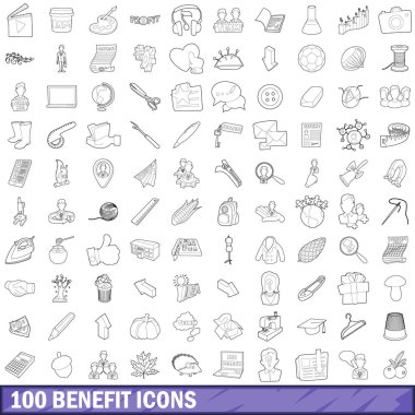 100 parası Icons set, anahat stili