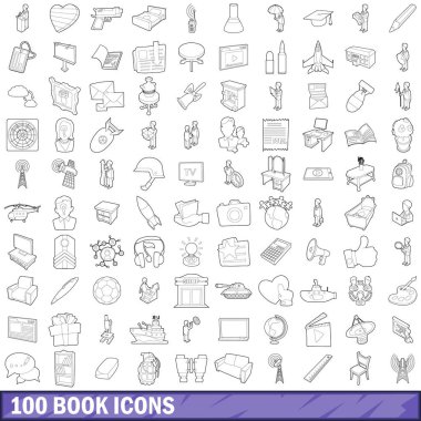 100 kitap Icons set, anahat stili