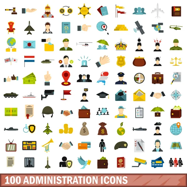 100 administration icons set, flat style — Stock Vector