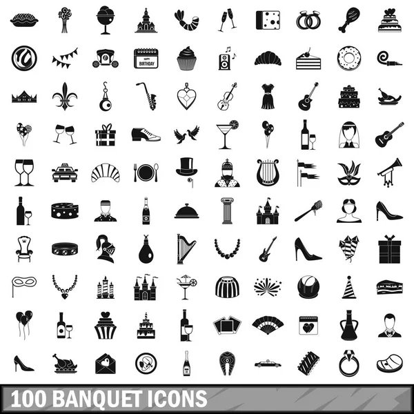 100 Bankettsymbole, einfacher Stil — Stockvektor