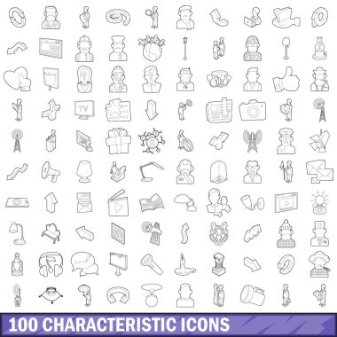 100 karakteristik Icons set, anahat stili