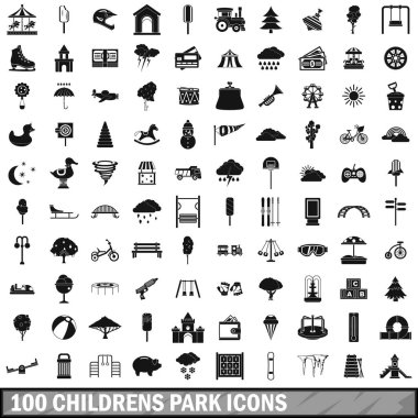 Icons set, basit stil 100 çocuk parkı