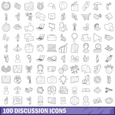 100 tartışma Icons set, anahat stili
