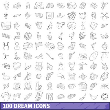100 rüya Icons set, anahat stili
