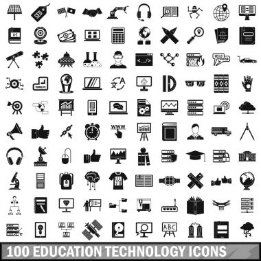 100 eğitim teknolojisi Icons set, basit tarzı