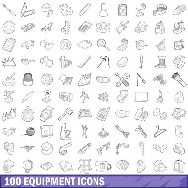 100 ekipman Icons set, anahat stili