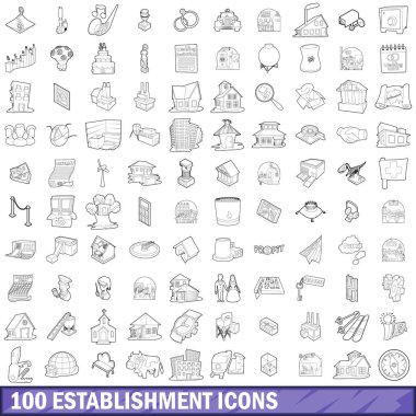 100 kuruluş Icons set, anahat stili