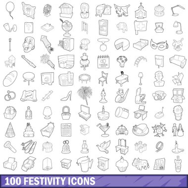 100 şenlik Icons set, anahat stili