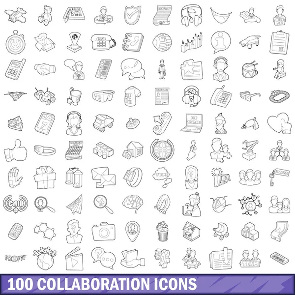 100 işbirliği Icons set, anahat stili