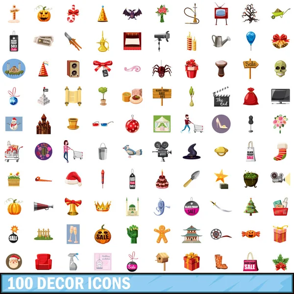 100 iconos de decoración conjunto, estilo de dibujos animados — Vector de stock