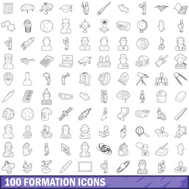 100 oluşumu Icons set, anahat stili