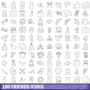 100 arkadaşlar Icons set, anahat stili