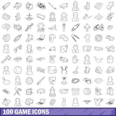 100 oyun Icons set, anahat stili