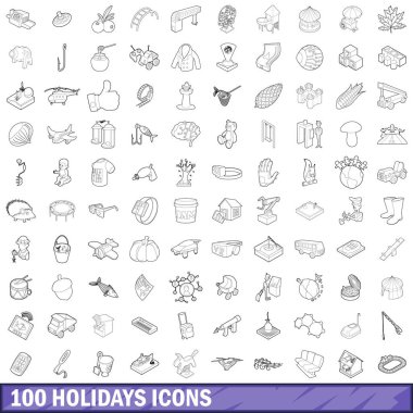 100 tatil Icons set, anahat stili