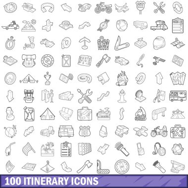 100 güzergah Icons set, anahat stili