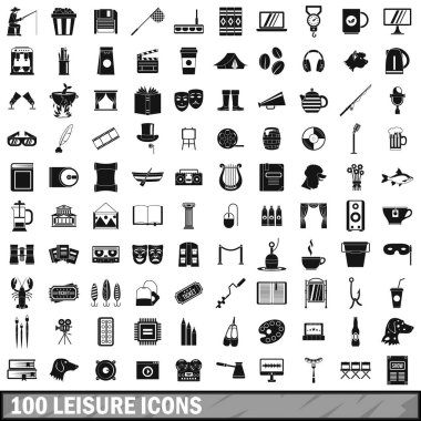 100 eğlence Icons set, basit tarzı