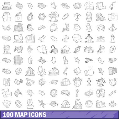 100 harita Icons set, anahat stili