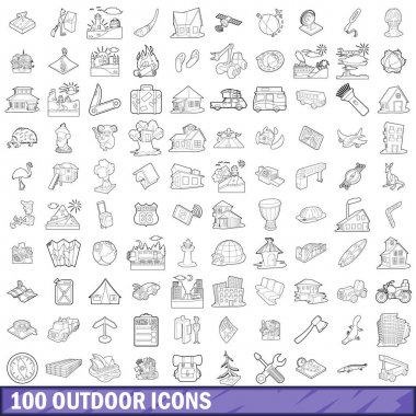 100 açık Icons set, anahat stili