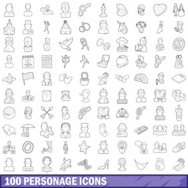 100 şahsiyet Icons set, anahat stili