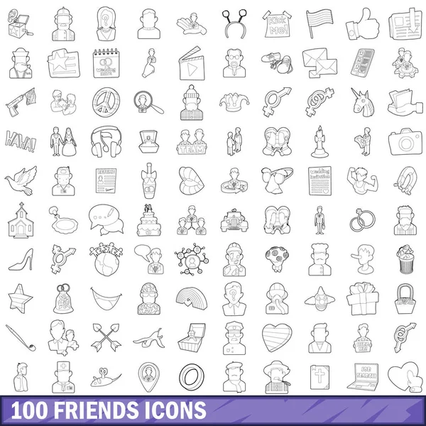 Conjunto de iconos de 100 amigos, estilo de esquema — Vector de stock