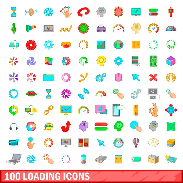 100 iconos de carga conjunto, estilo de dibujos animados — Vector de stock