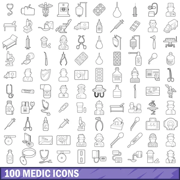 100 medic icons set, outline style — Stock Vector