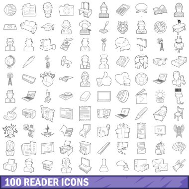 100 okuyucu Icons set, anahat stili
