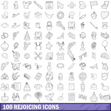 Icons set, anahat stili sevindirici 100