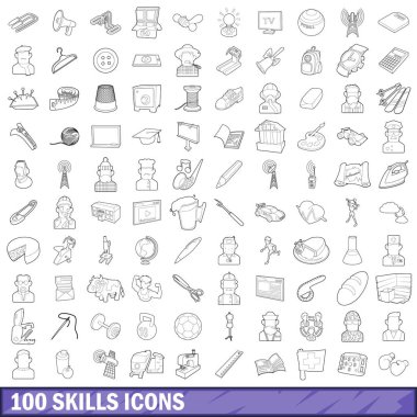100 becerileri Icons set, anahat stili