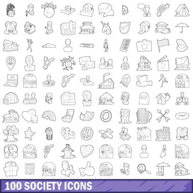 100 toplum Icons set, anahat stili