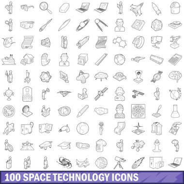 100 alan teknoloji simgeleri ayarla, stil anahat