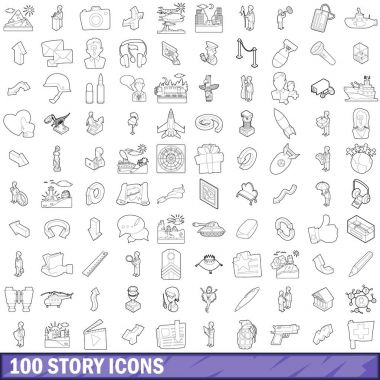 100 hikaye Icons set, anahat stili