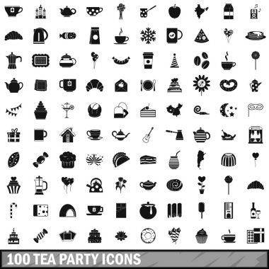 100 çay partisi Icons set, basit tarzı