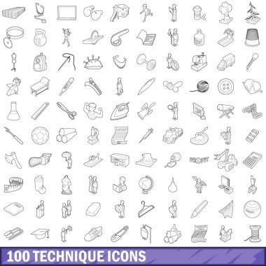 100 teknik Icons set, anahat stili