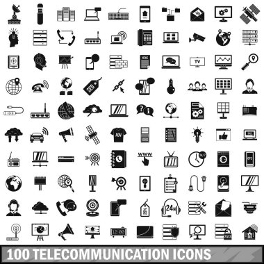 100 telekomünikasyon Icons set, basit tarzı