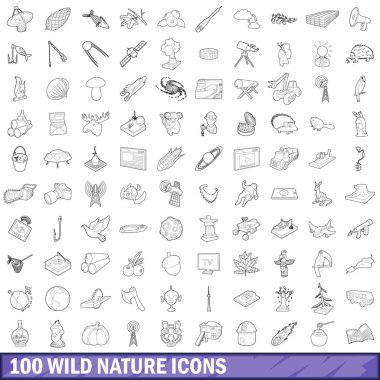 100 vahşi doğa Icons set, anahat stili