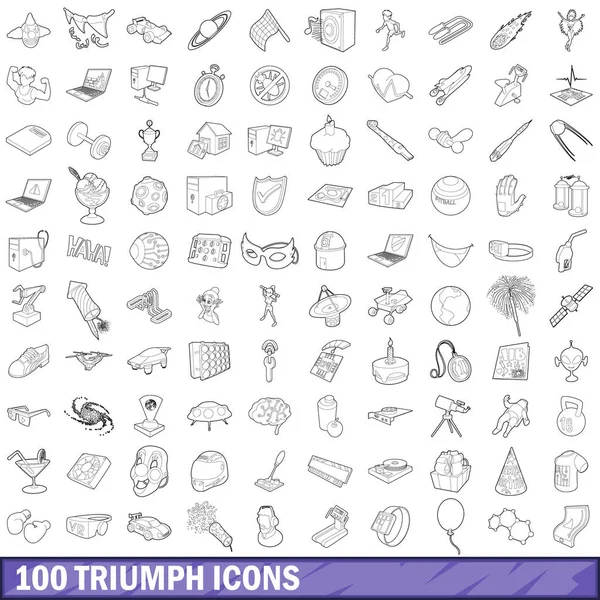 100 iconos de triunfo conjunto, estilo de contorno — Vector de stock