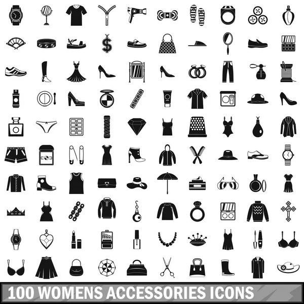 100 kadın aksesuarları Icons set, basit tarzı