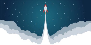 Roket uzay fırlatma kavramı, karikatür tarzı