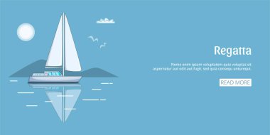 Regatta yelken tekne afiş yatay, karikatür tarzı