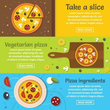 Pizza madde afiş yatay ayarlama, düz stil