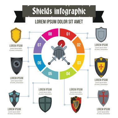 Kalkanlar Infographic kavramı, düz stil