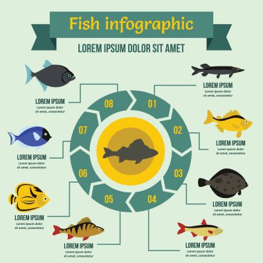 Balık Infographic kavramı, düz stil