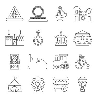 Eğlence Parkı Icons set, anahat stili