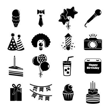 Mutlu doğum günü Icons set, basit tarzı
