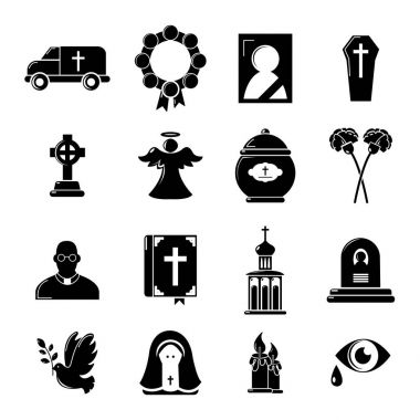 Cenaze ritüel hizmet Icons set, basit tarzı