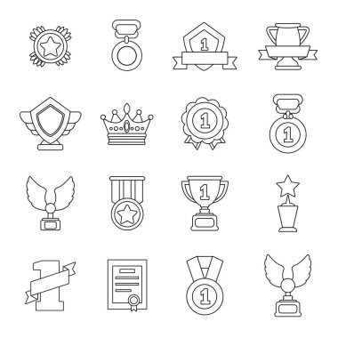 Ödül madalya bardak Icons set, anahat stili